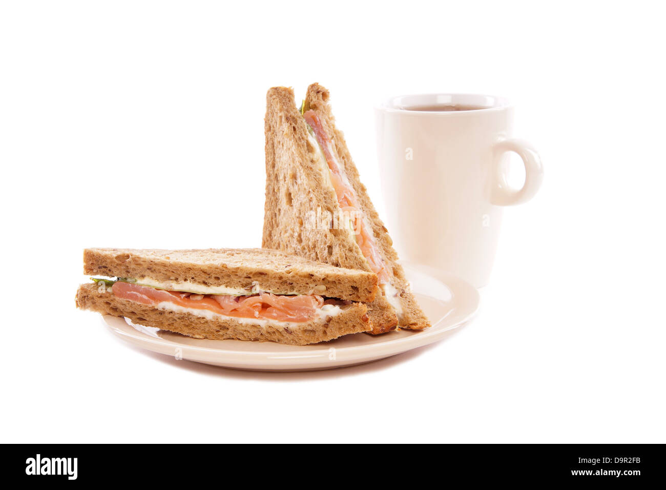 smoked salmon sandwich with a cup of tea Stock Photo