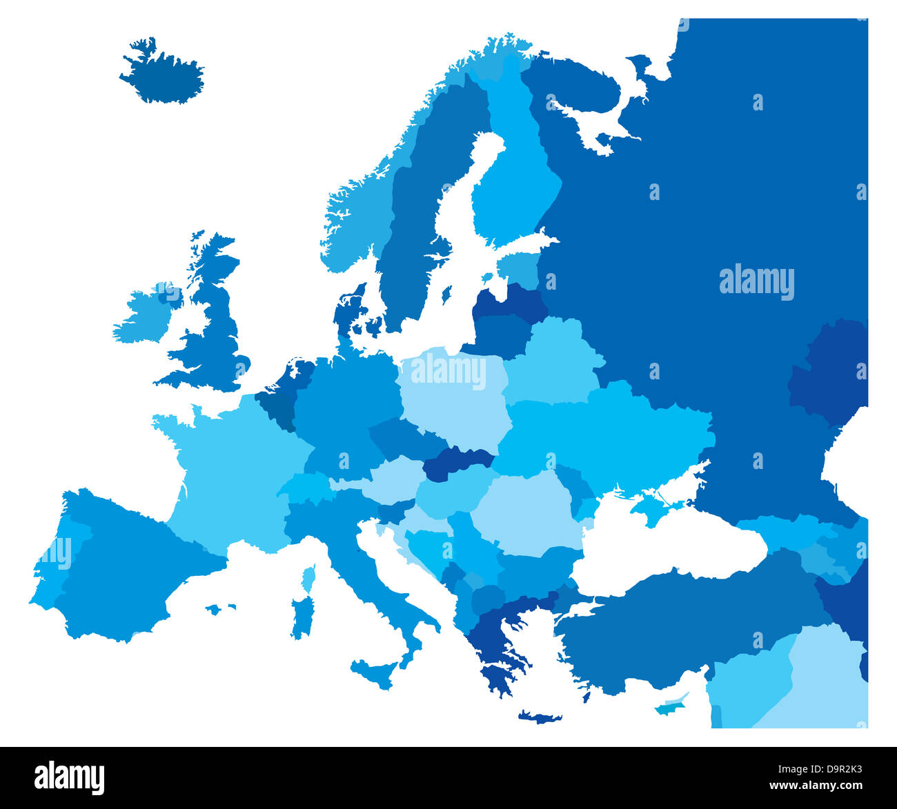 Blue Map of the European Countries Stock Photo