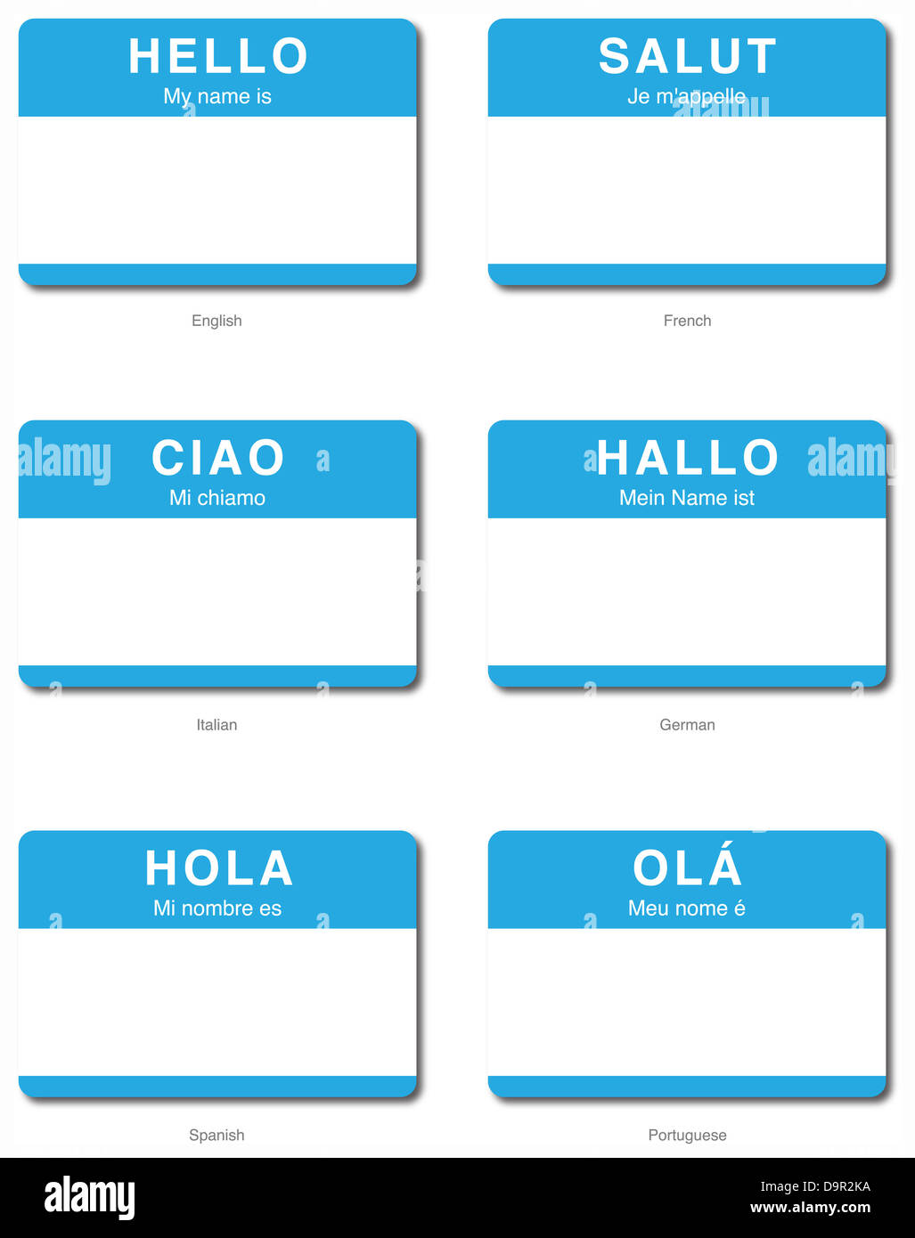 Foreign Language of Hello My name is sticker in English, French 