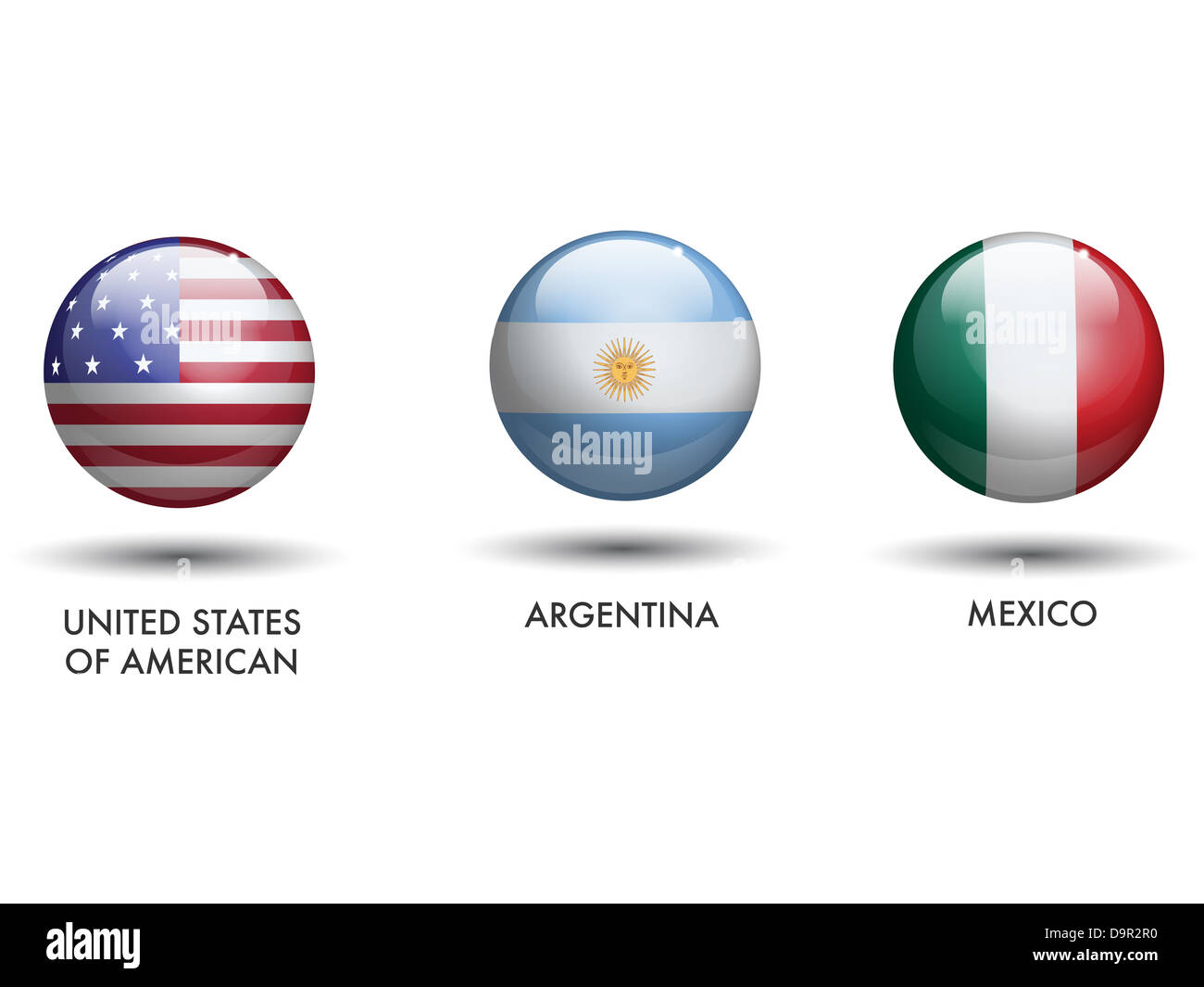 United States of America Argentina Mexico Flags as a Sphere Stock Photo