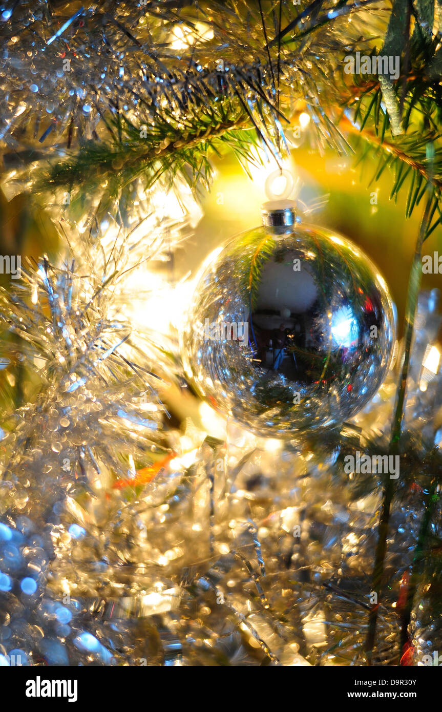 A bright light on the Christmas tree Stock Photo