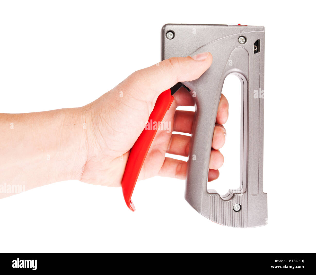 Professional staple gun in the hand isolated over white background Stock Photo