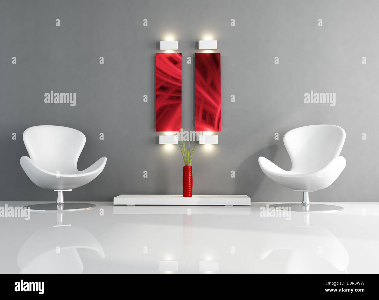 two white leather fashion armchair in a gray living room - the art ...
