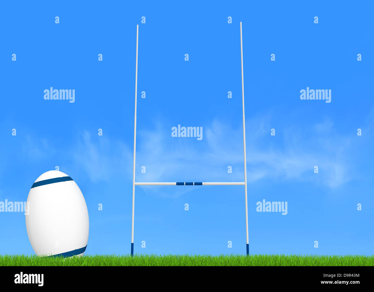 rugby goal post and ball on green-the image on back ground is a my