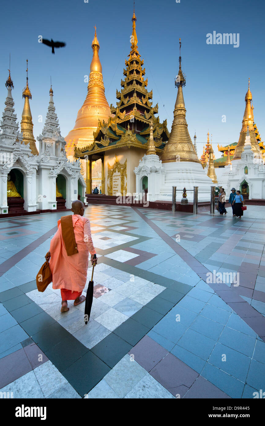 a Nun at Shwedagon Pagoda, Yangon, Myanmar (Burma) Stock Photo
