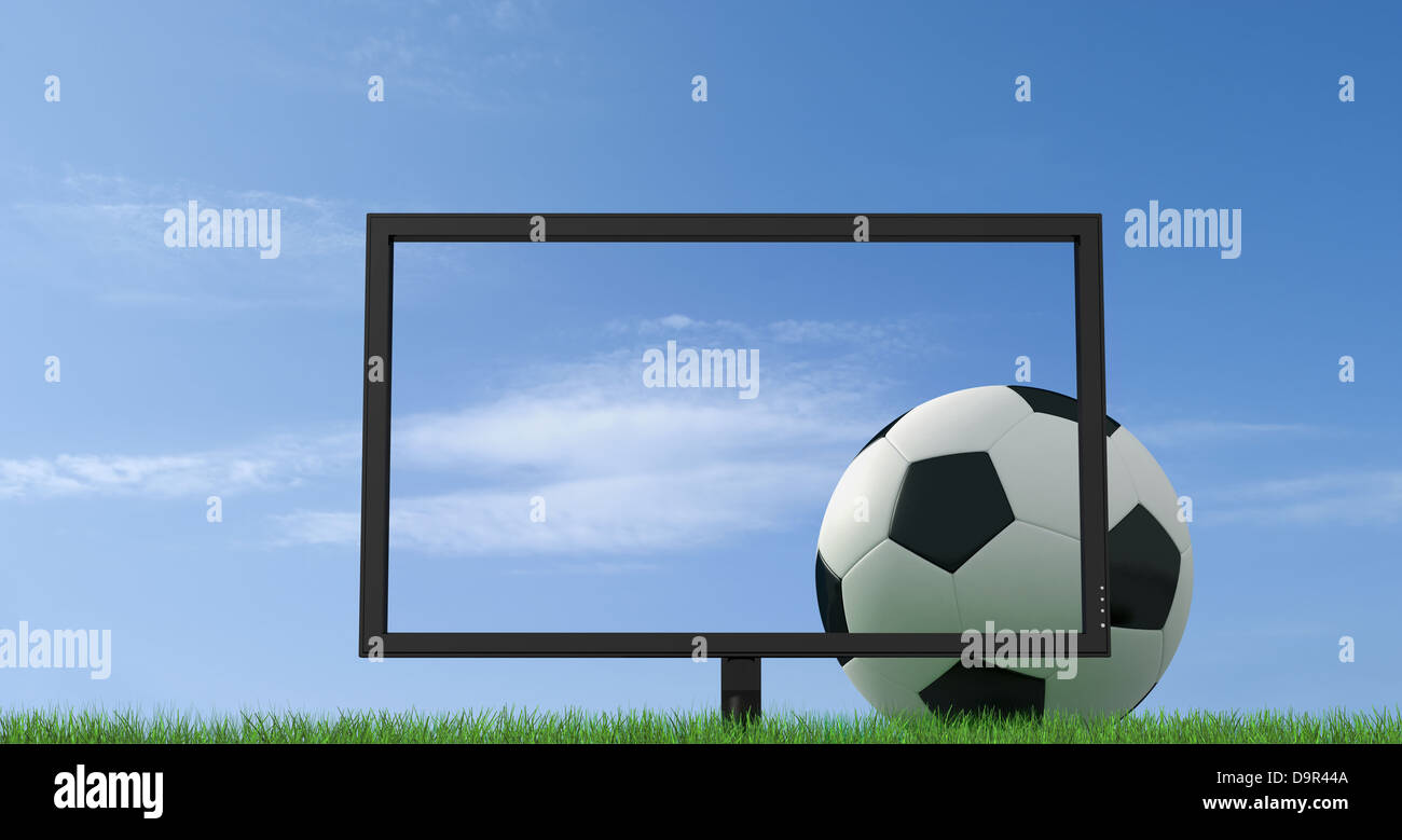 concept of live soccer on full high definition TV rendering Stock