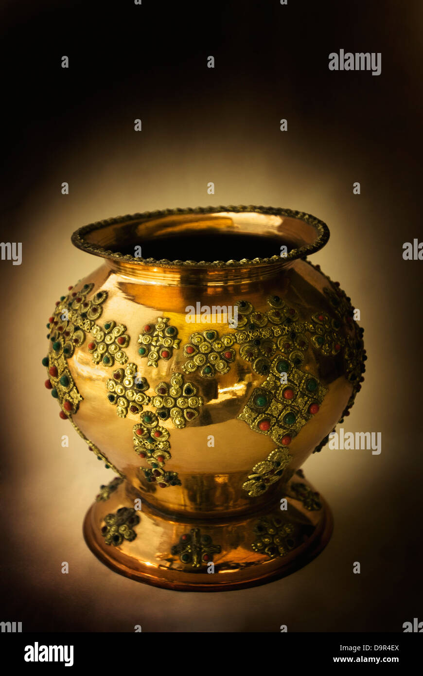 Close-up of an antique decorative metal pot Stock Photo