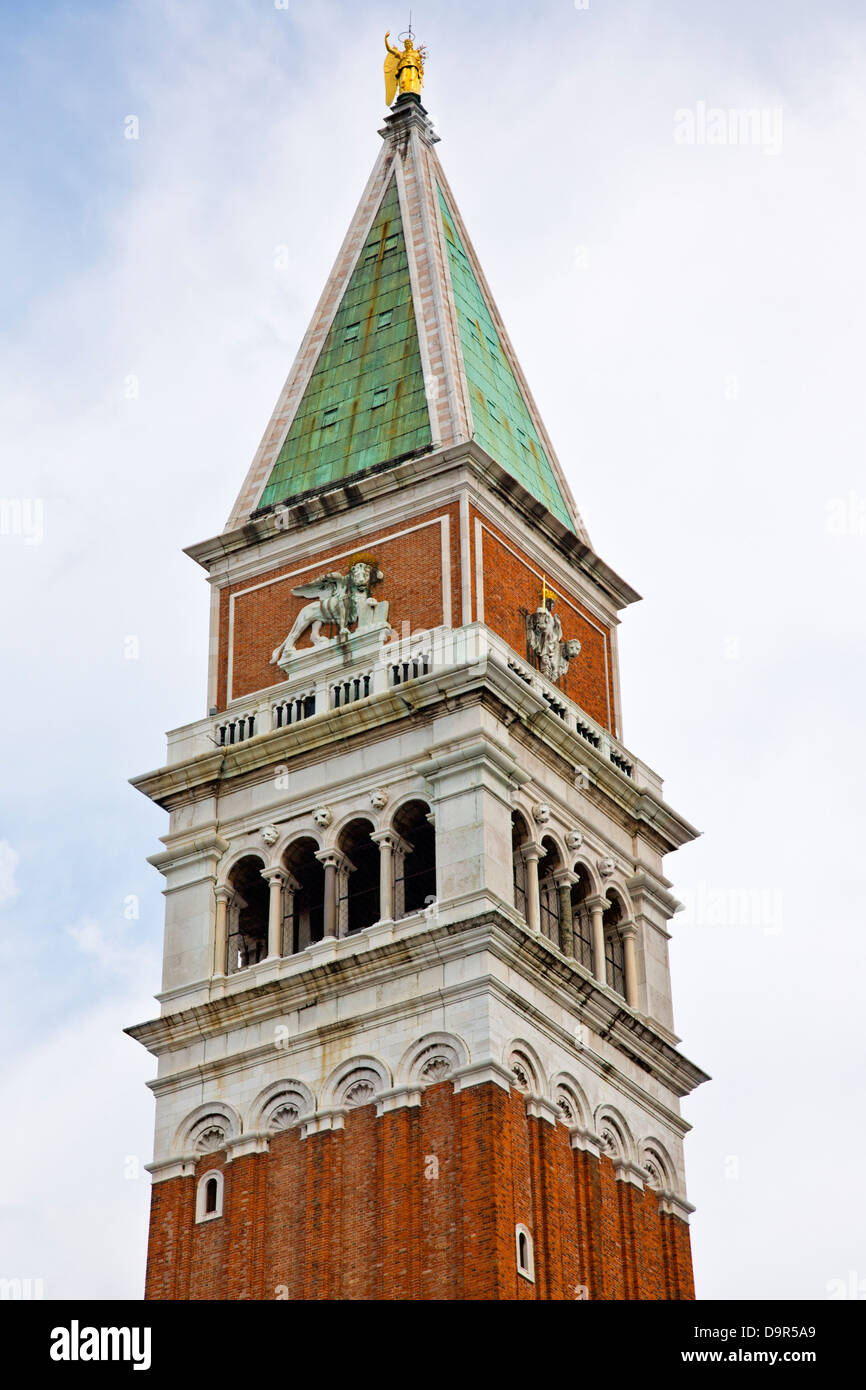 Low angle view of a bell tower, St Mark's Campanile, Doges Palace, Venice, Veneto, Italy Stock Photo