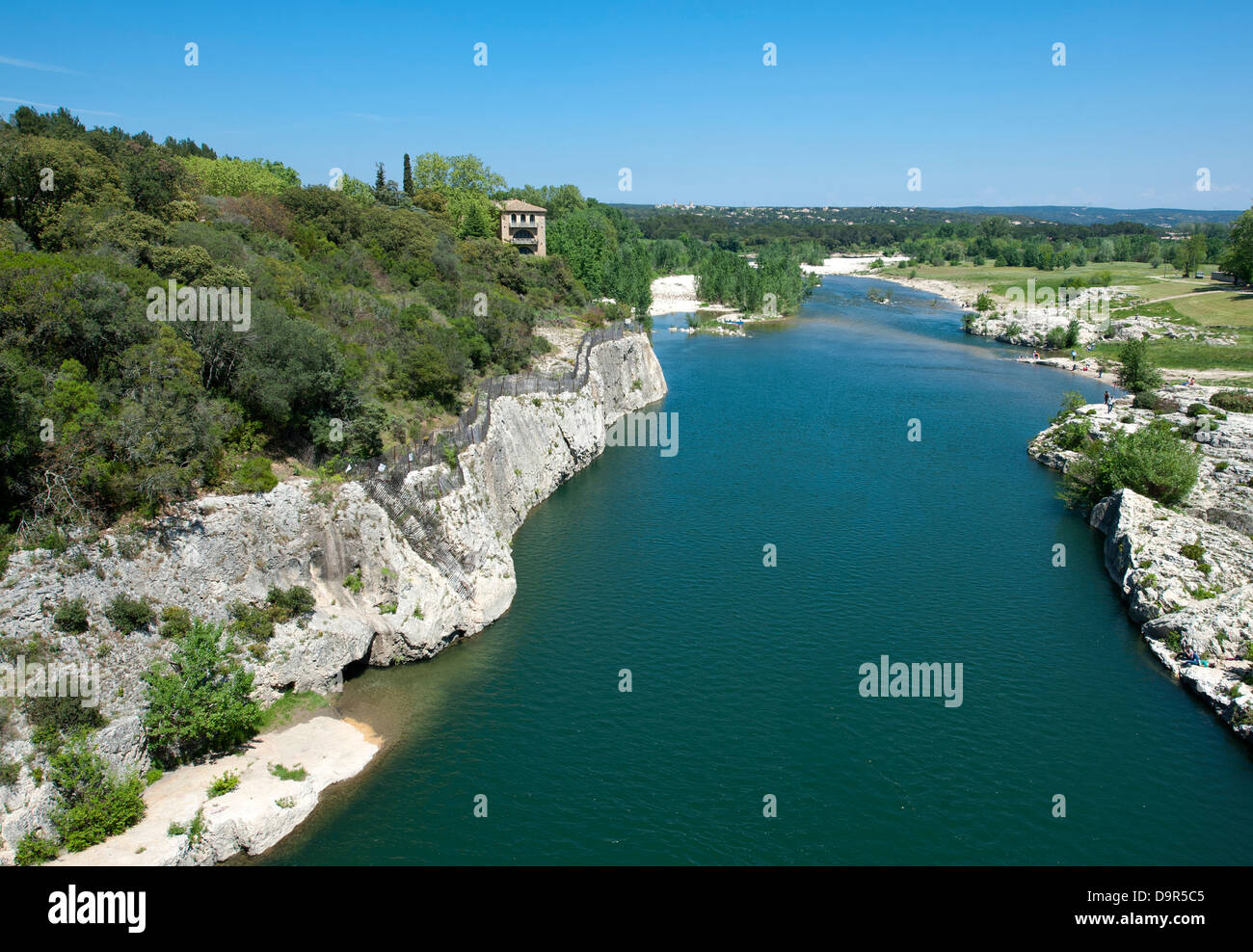 Gardon river near Pont du Gard, a Roman aqueduct near Nîmes, Languedoc, France Stock Photo