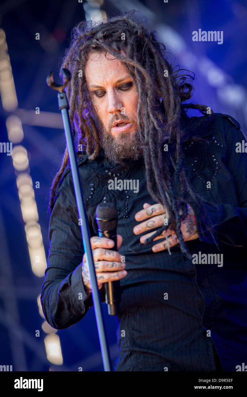 Milan Italy. 24th June 2013. LOVE AND DEATH band formed by Korn guitarist Brian 'Head' Welch performs live at Ippodromo del Galoppo opening the show of Korn Credit:  Rodolfo Sassano/Alamy Live News Stock Photo