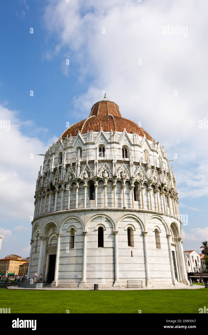 Facade of a cathedral, Pisa Baptistery, Piazza Dei Miracoli, Pisa, Tuscany, Italy Stock Photo