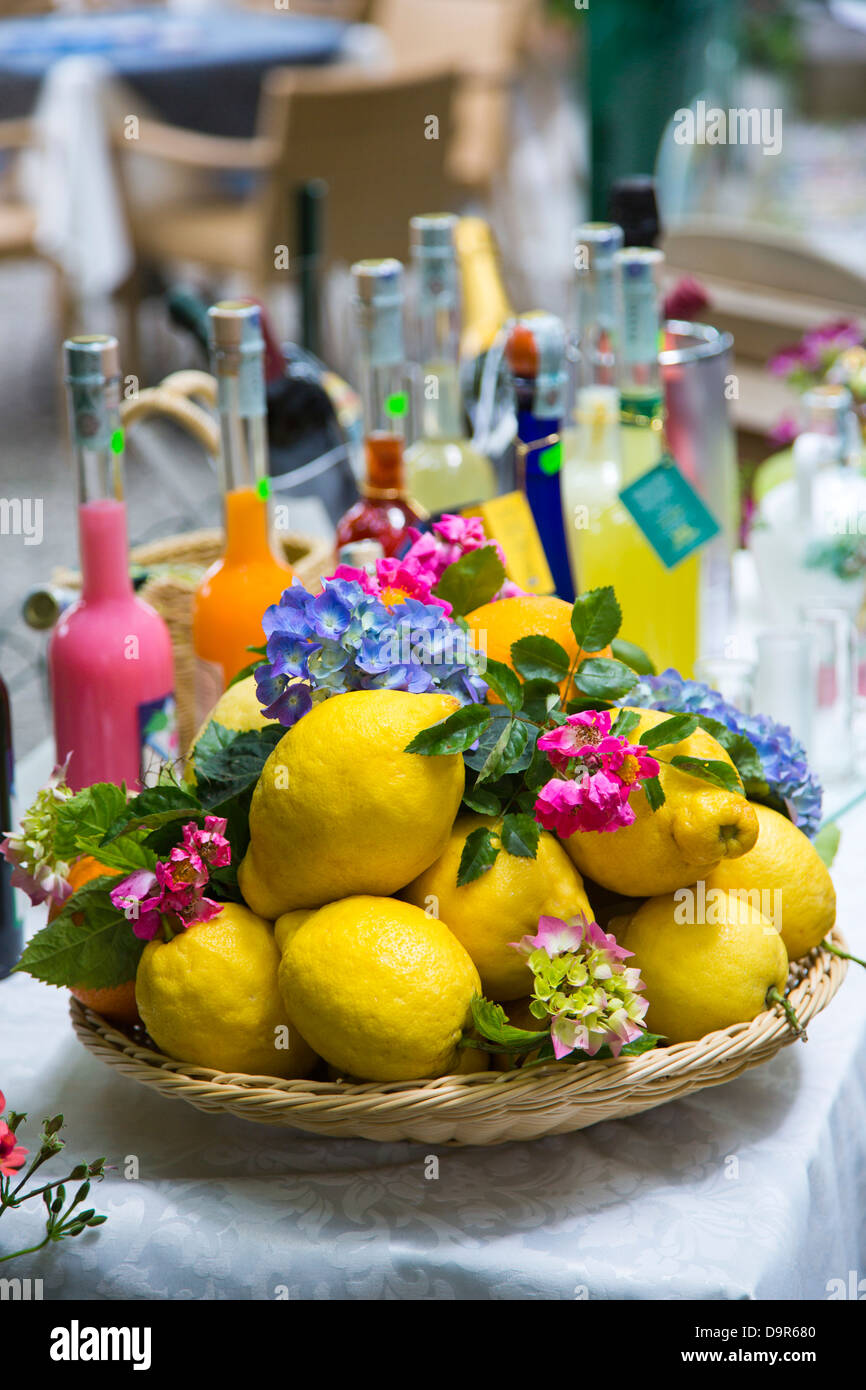 Lemons for sale at market stall, Ravello, Amalfi Coast, Salerno