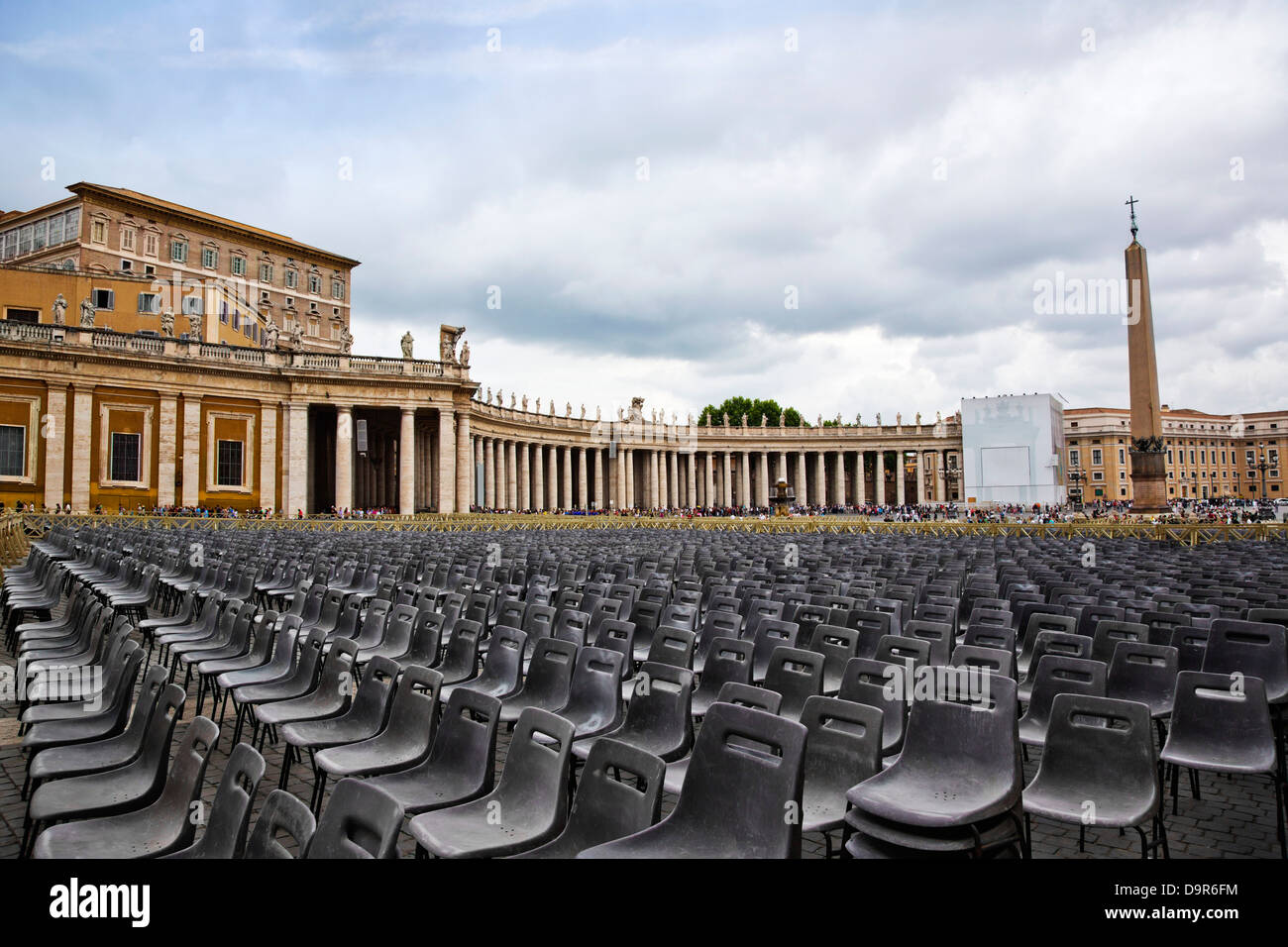 Empty seats at St. Peter'S Square, Vatican City, Rome, Rome Province, Italy Stock Photo