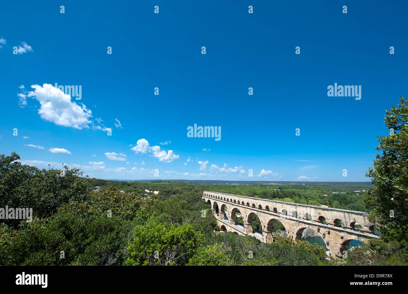 UNBESCO world heritage Pont du Gard spans the Gardon river near Nîmes, southern France Stock Photo