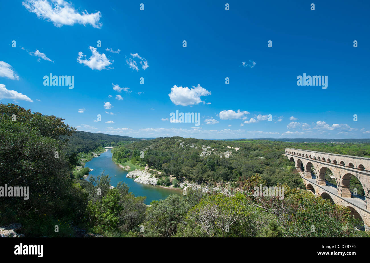 UNESCO world heritage site Pont du Gard, a Roman aqueduct passing the Gard river in the Gard near Nîmes, southern France Stock Photo
