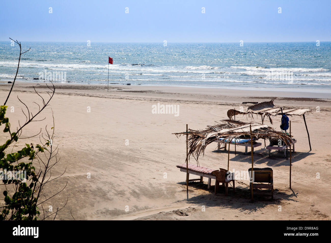 Lounge chairs on the beach, Siolim, Bardez Taluka, Goa, India Stock Photo