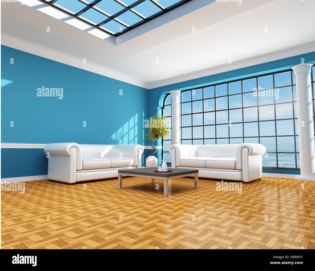 Classic blue living room of a beach house rendering Stock Photo Alamy