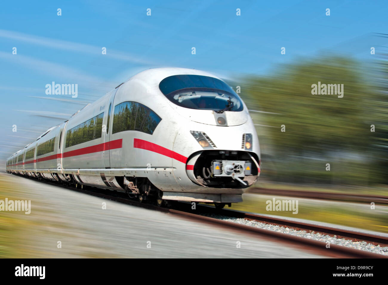 High speed train in the countryside from the Netherlands Stock Photo