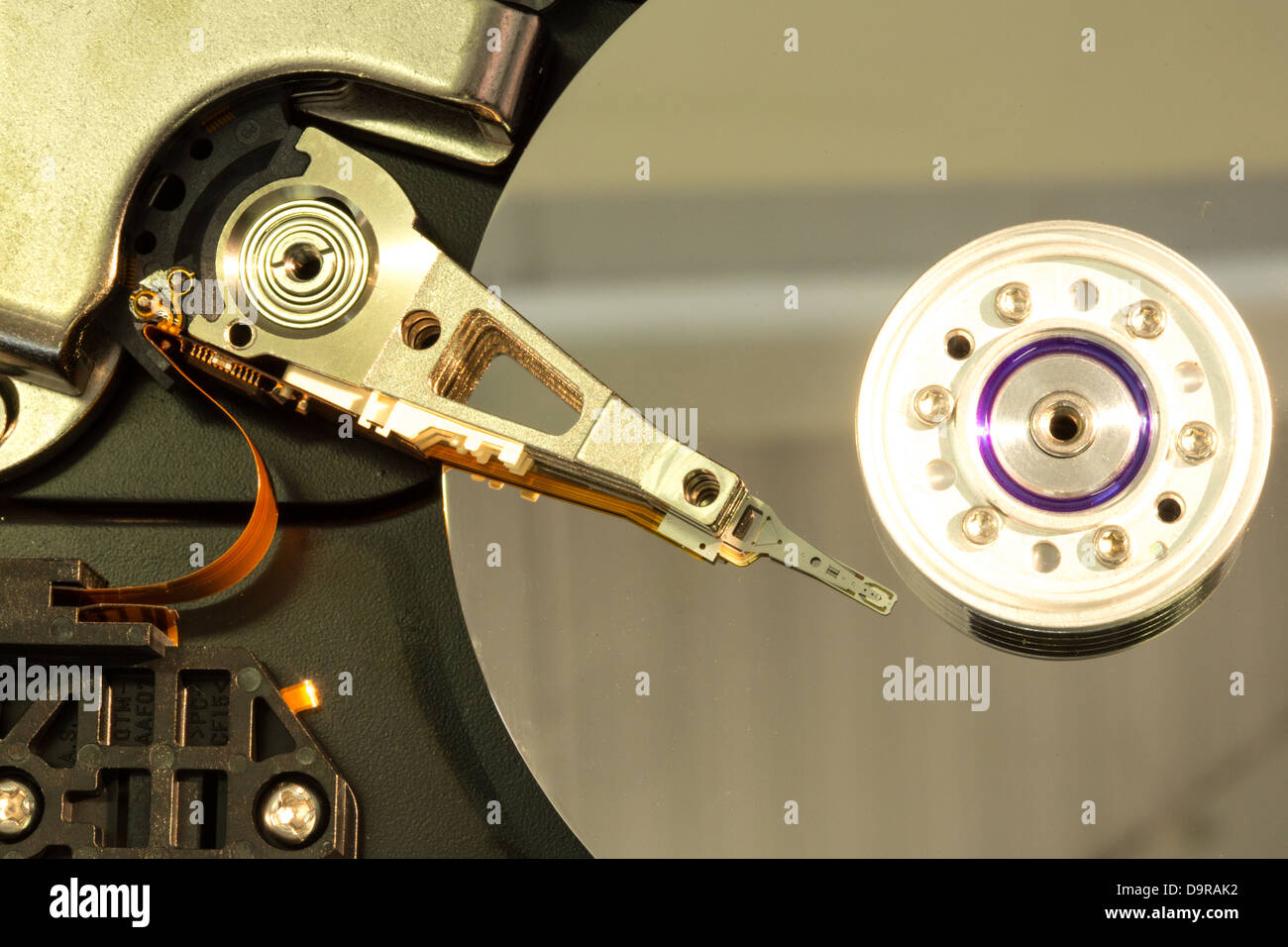 Close up of spindle of disk drive Stock Photo
