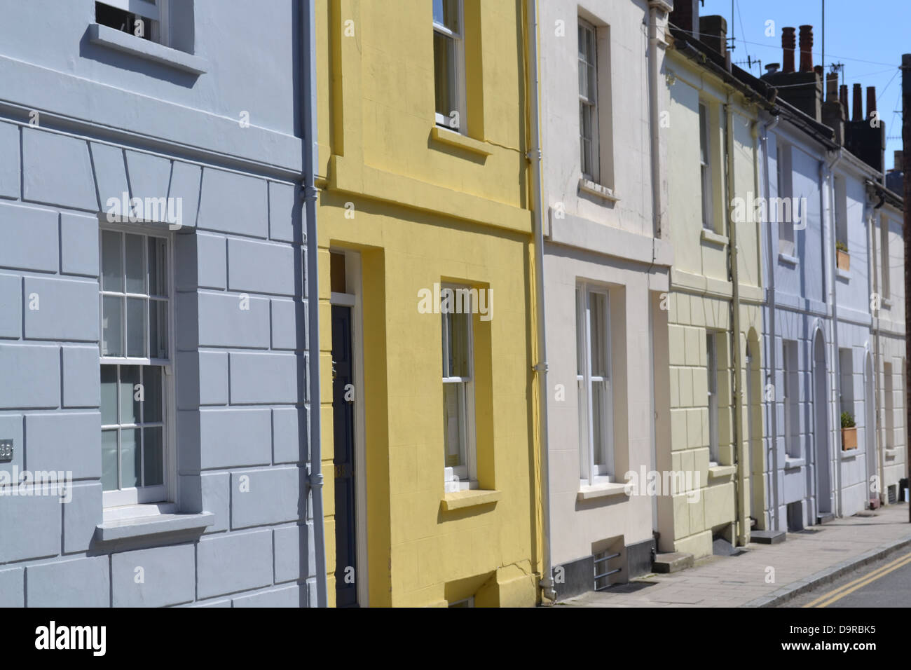 Colorful terraced houses, The Lanes, Brighton, Sussex, England. Stock Photo