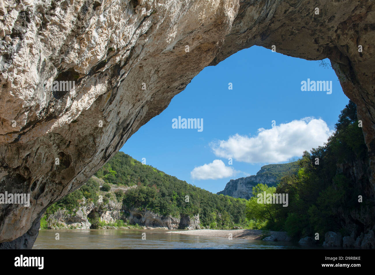 Natural rock bridge near Vallon-Pont-d'Arc in the canyons of the Ardèche (Gorges d'Ardèche) in southern France Stock Photo