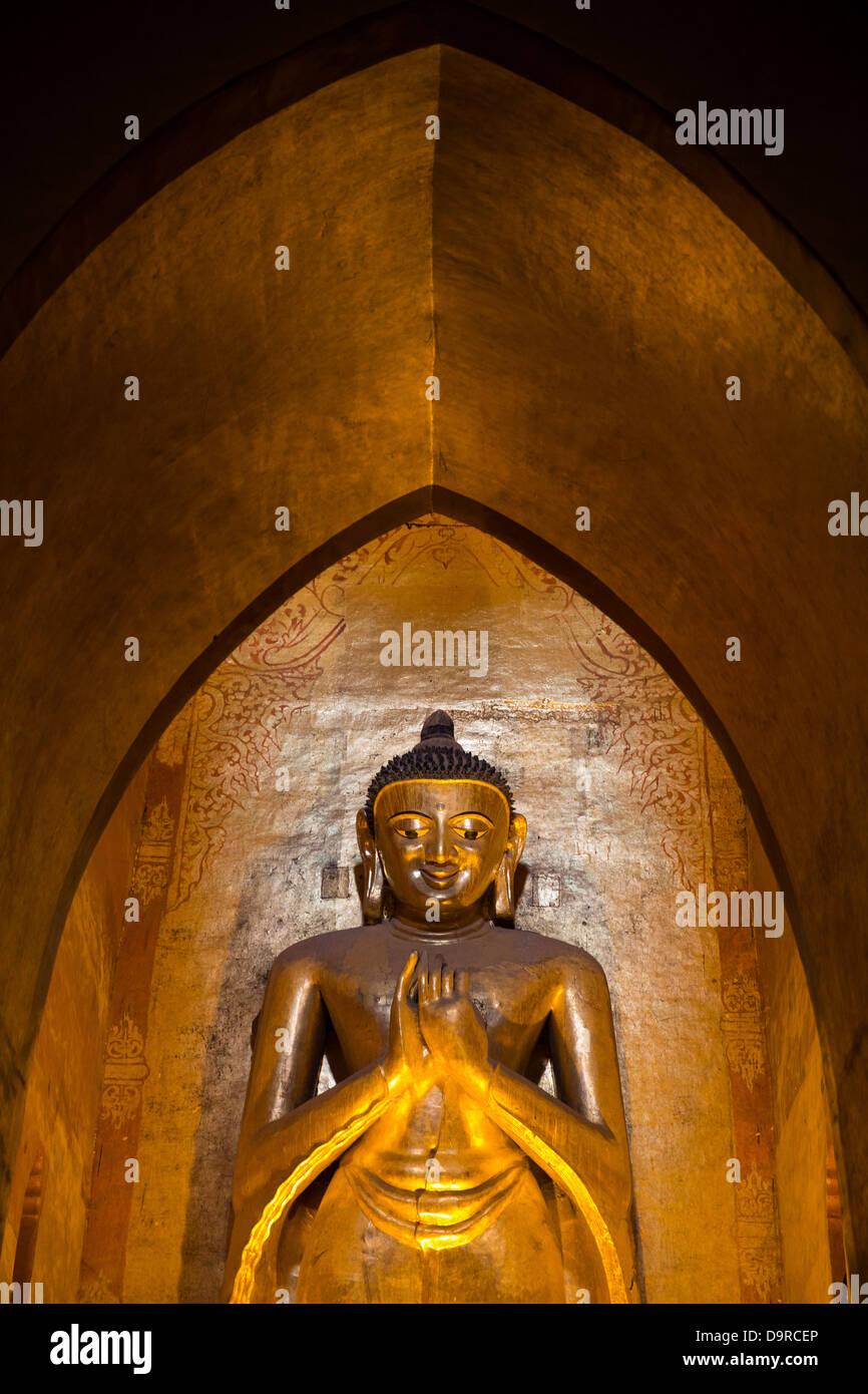 Golden Buddha, Ananda Temple, Bagan, Myanmar (Burma) Stock Photo