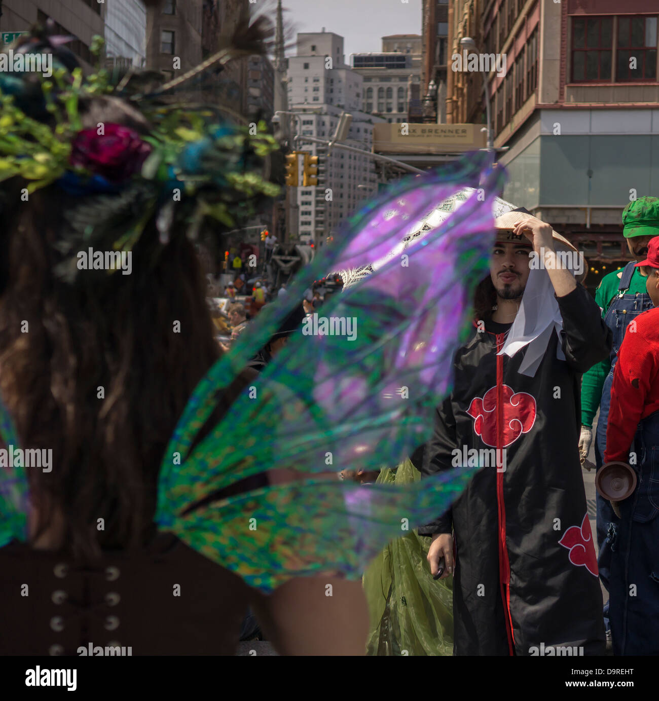 Cosplay aficionados, dressed as their favorite comic characters, meet in Union Square Park Stock Photo