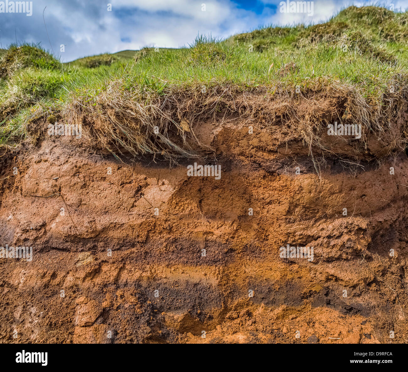 Earth with layers of volcanic ash in Hofdabrekka, Iceland Layers of ash from Katla volcanic eruptions dating back  to 1918 ,1823 Stock Photo