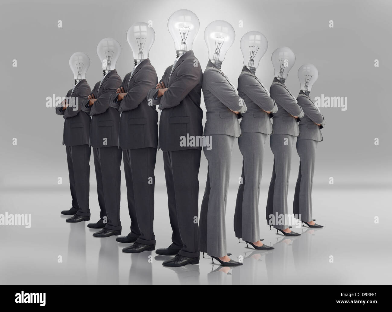 Business team with light bulb heads Stock Photo