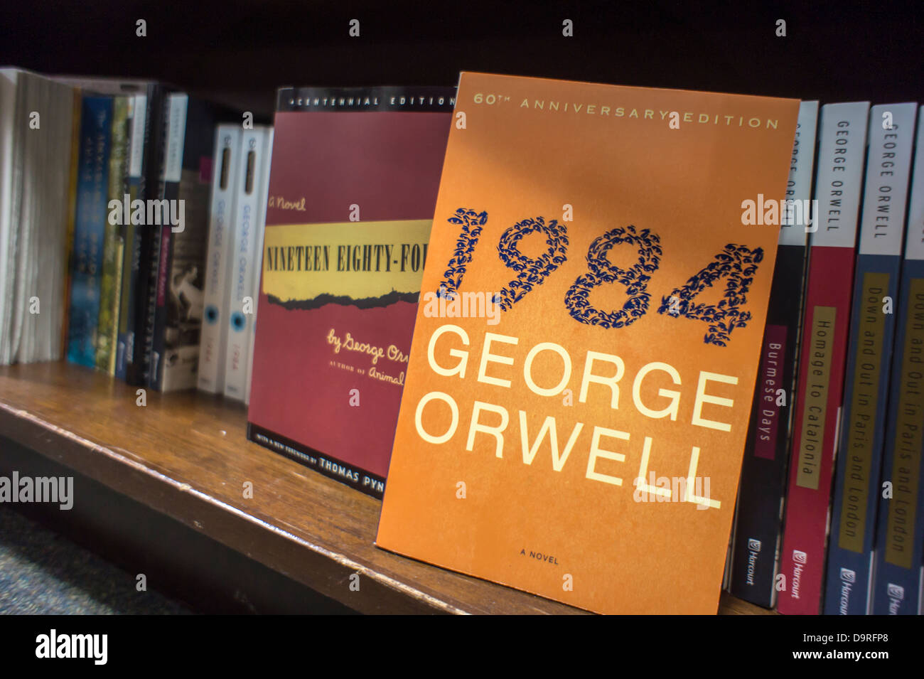 Copies of George Orwell's book '1984' are seen on the shelves of a bookstore in New York Stock Photo