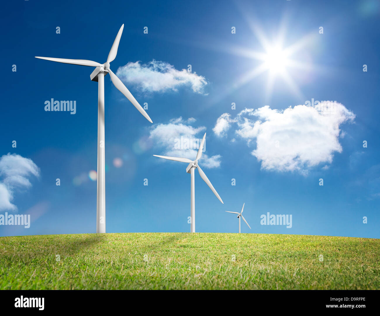 Digital landscape with three wind turbines Stock Photo - Alamy