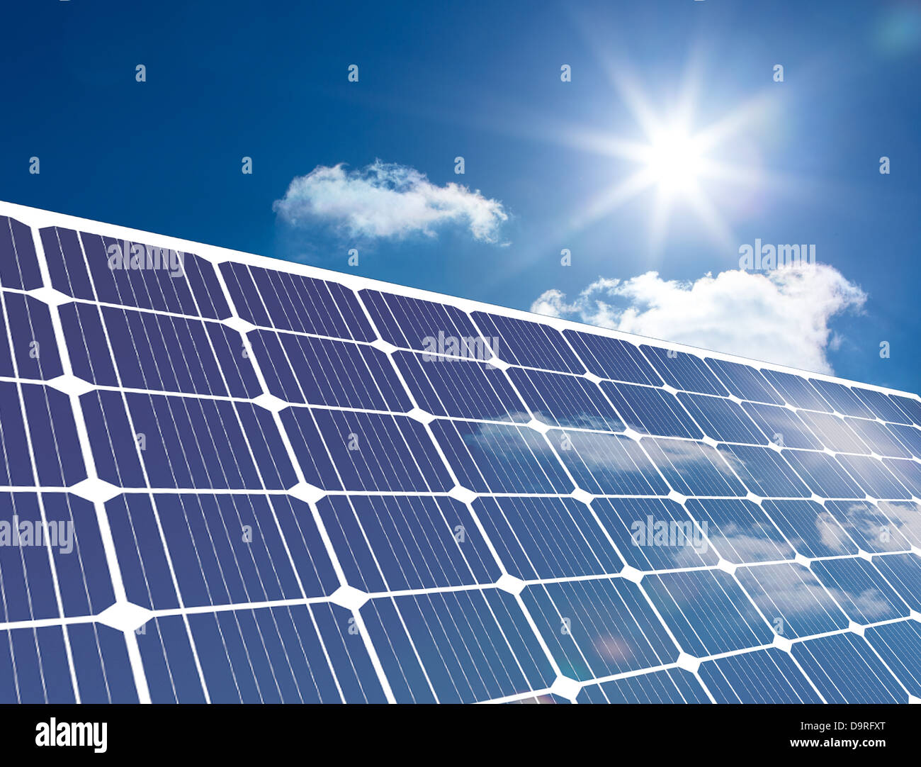 Solar panel reflecting sunlight Stock Photo