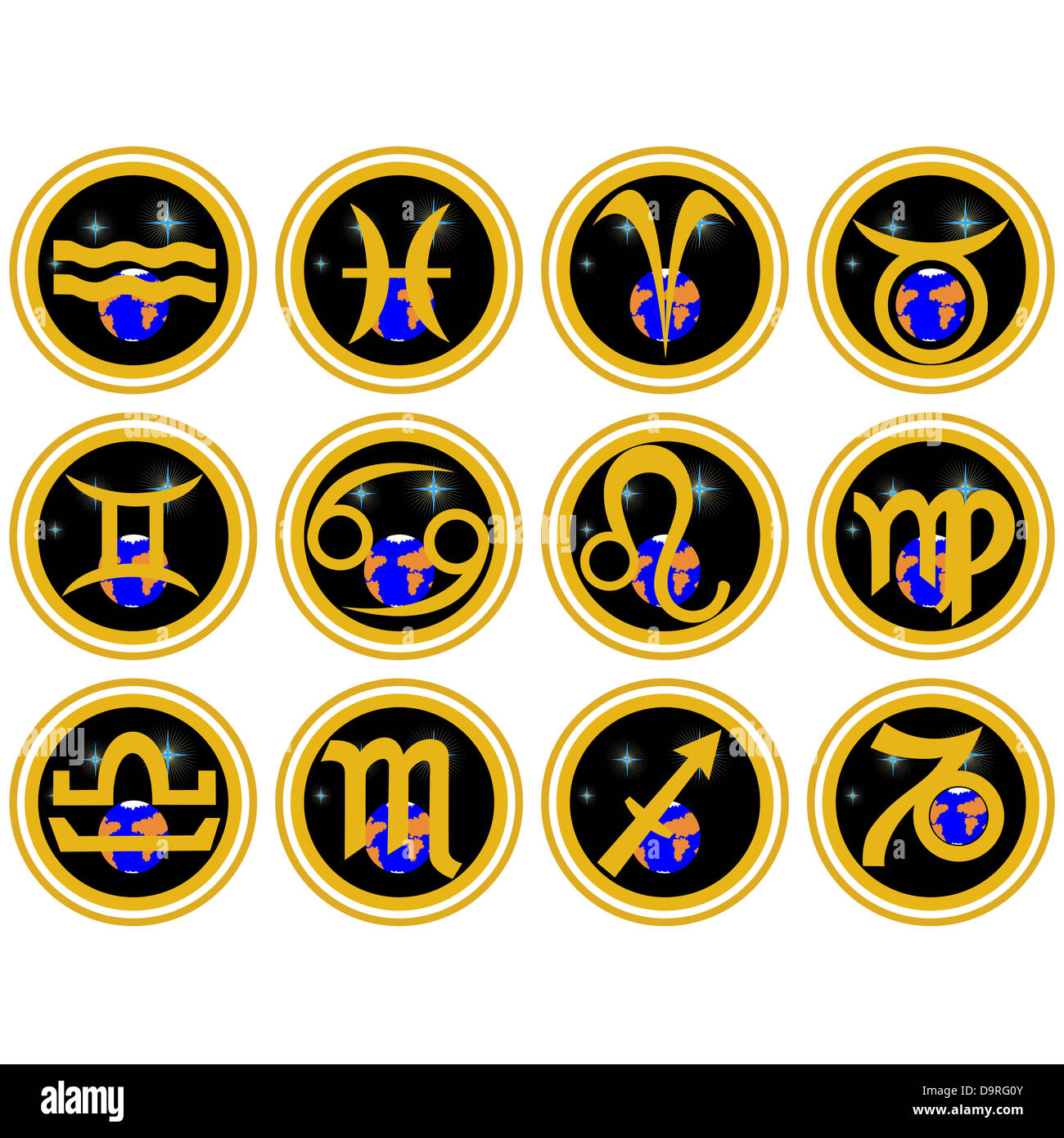 Signs of the Zodiac constellations. The illustration on a white