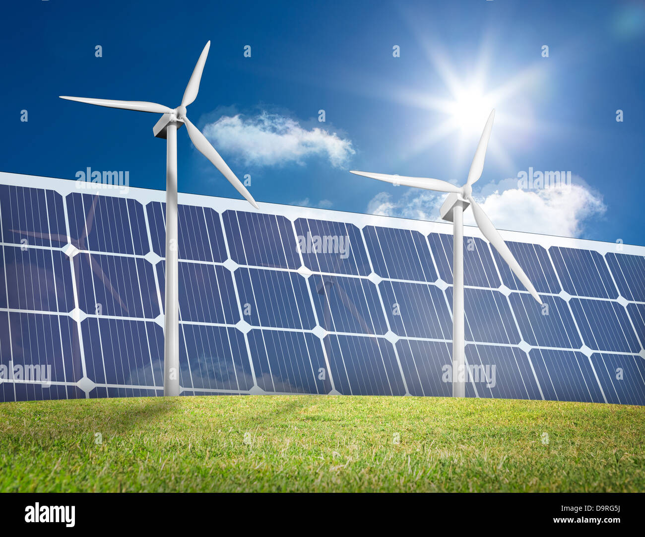 Wind turbines and solar panels Stock Photo Alamy