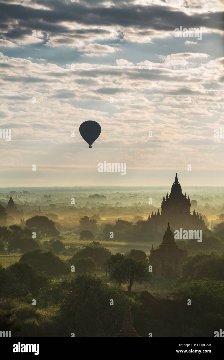 balloons over the Temples of Bagan at dawn, Myanmar (Burma) Stock Photo