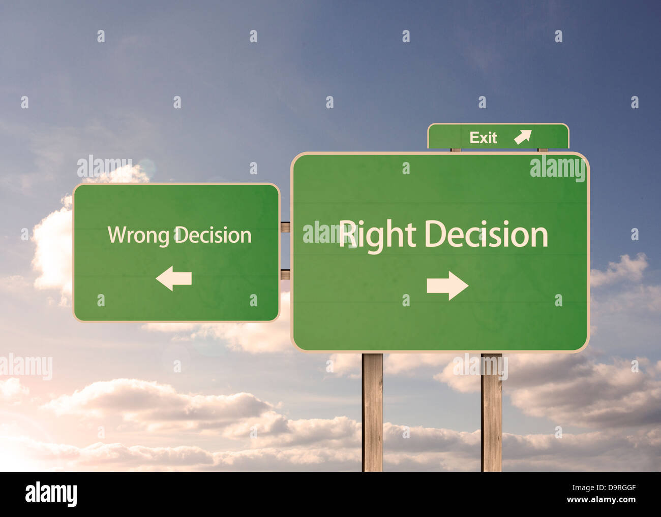 Wrong and right decision road signs Stock Photo