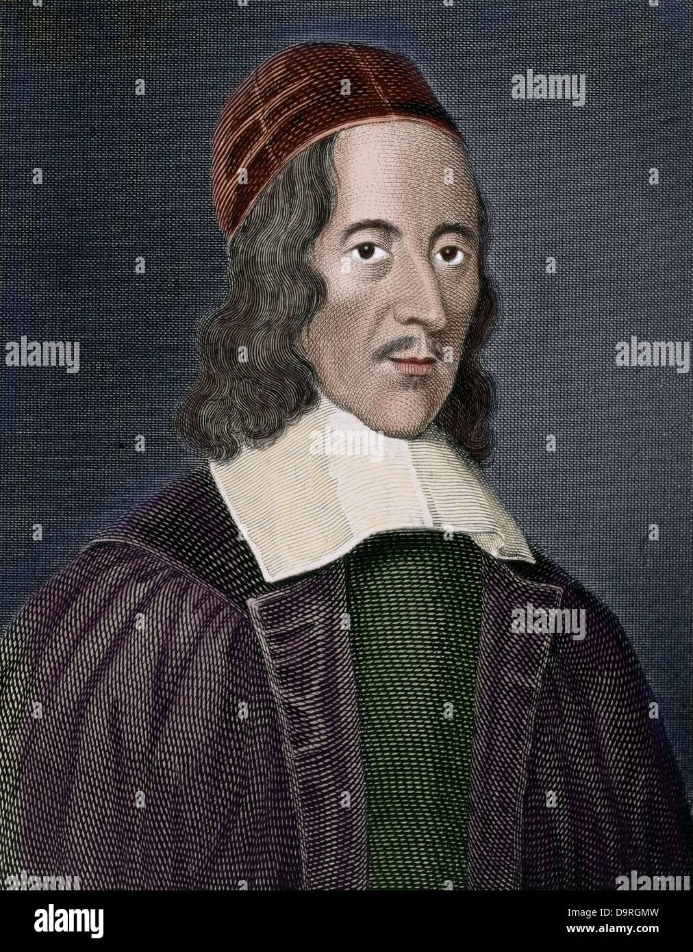 George Herbert ( 1593 – 1633). Welsh-born English poet, orator and Anglican priest. Engraving, 18th century. Colored. Stock Photo