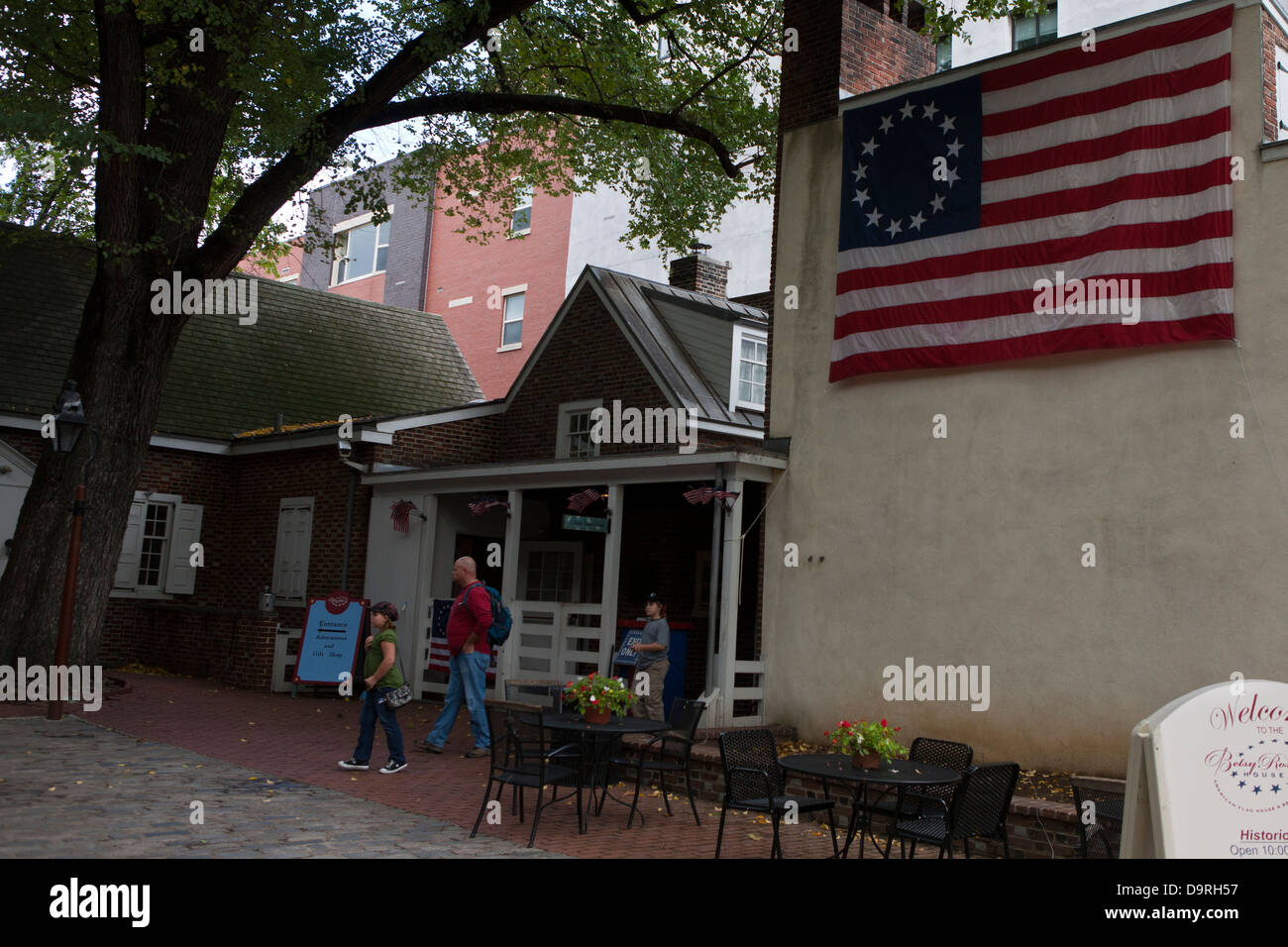 Betsy Ross House, with original US flag hanging, Philadelphia, Pennsylvania, United States of America Stock Photo