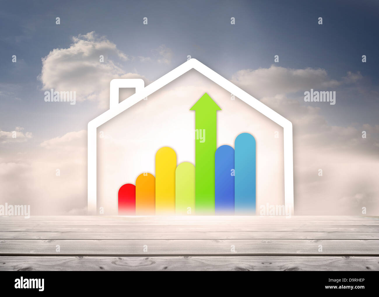 Diagram of a house with energy rating chart Stock Photo Alamy
