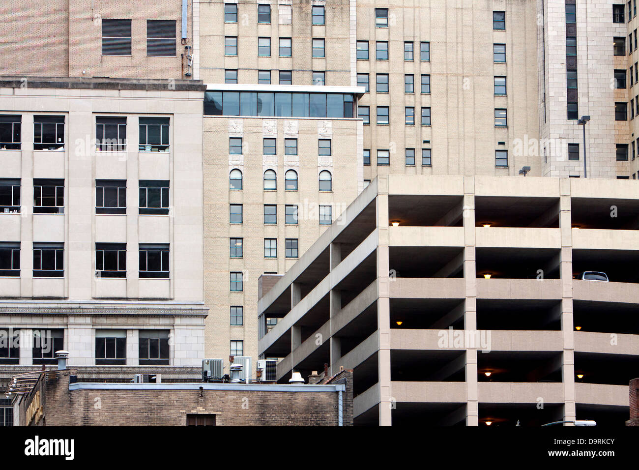 Parking garage and buildings in Columbus, Ohio, USA. Stock Photo