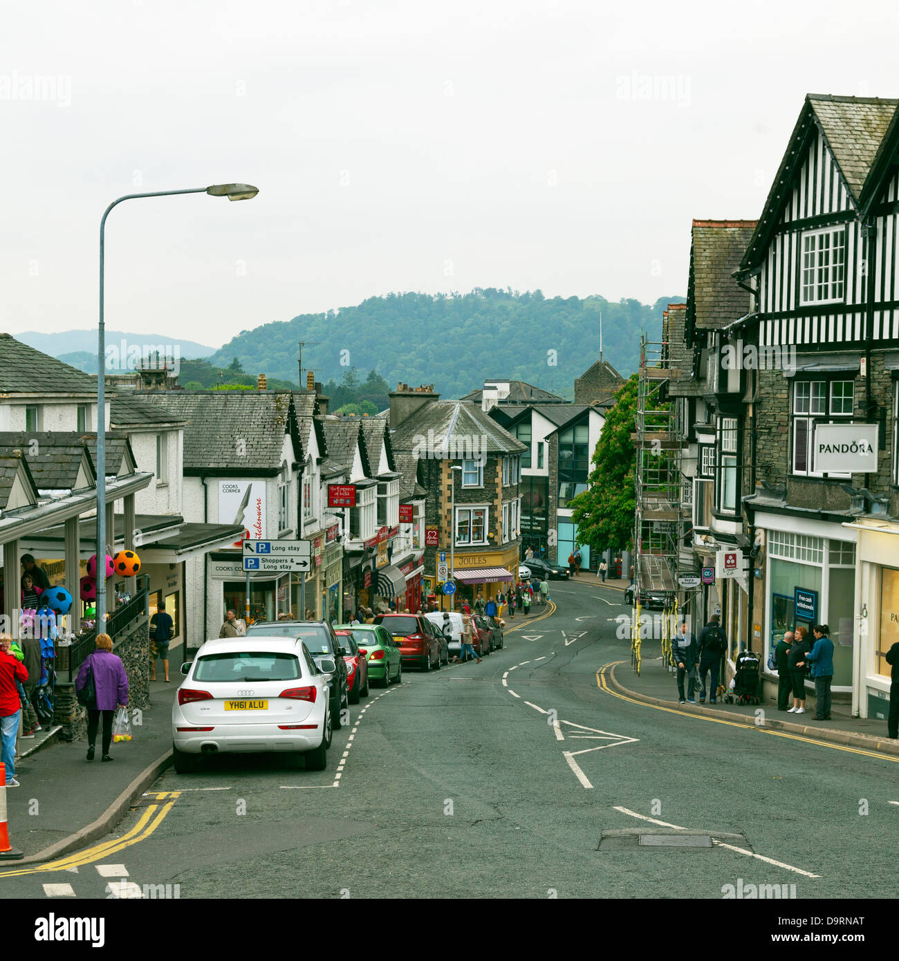 Windermere town shops centre, Cumbria, Lake District national park, UK, England Stock Photo