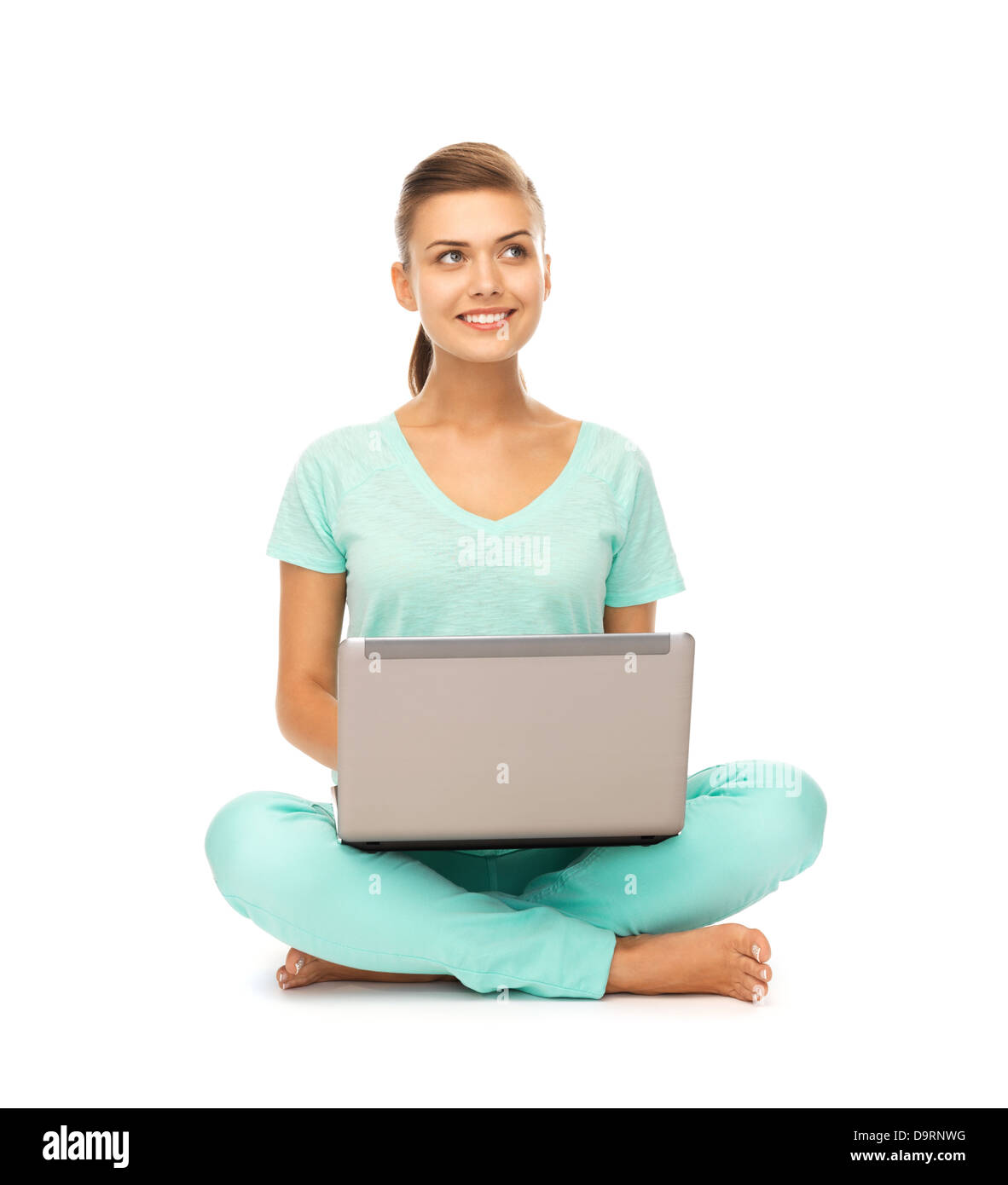 young girl sitting on the floor with laptop Stock Photo - Alamy