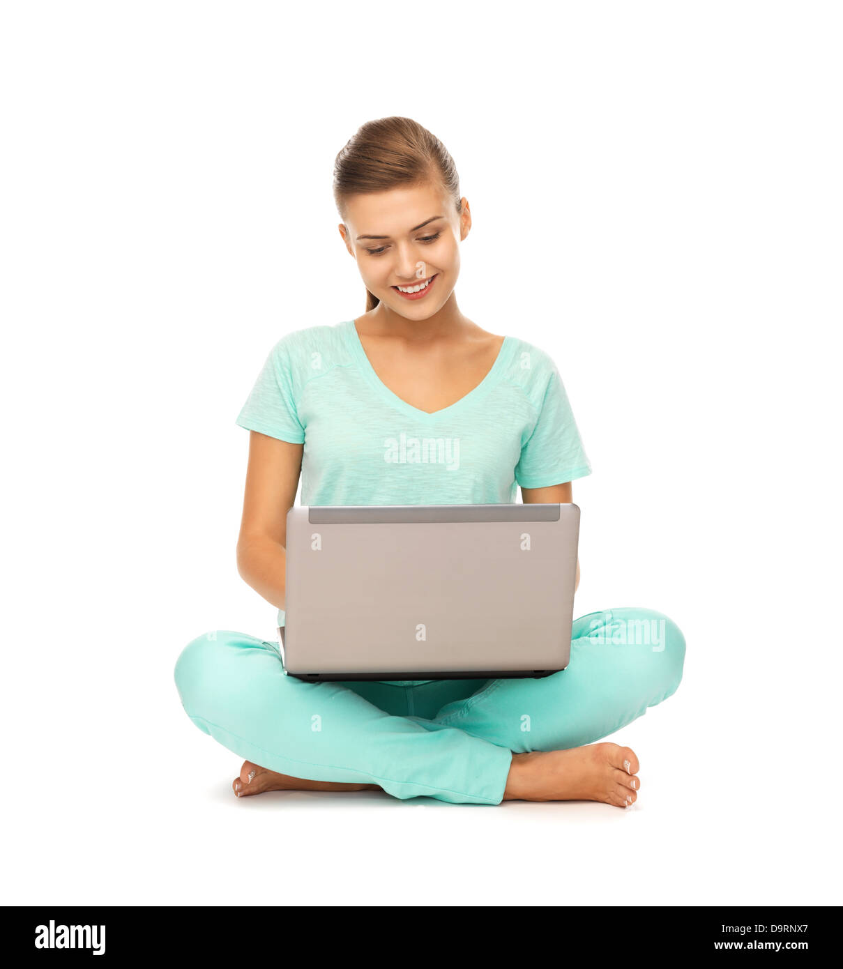 young girl sitting on the floor with laptop Stock Photo - Alamy