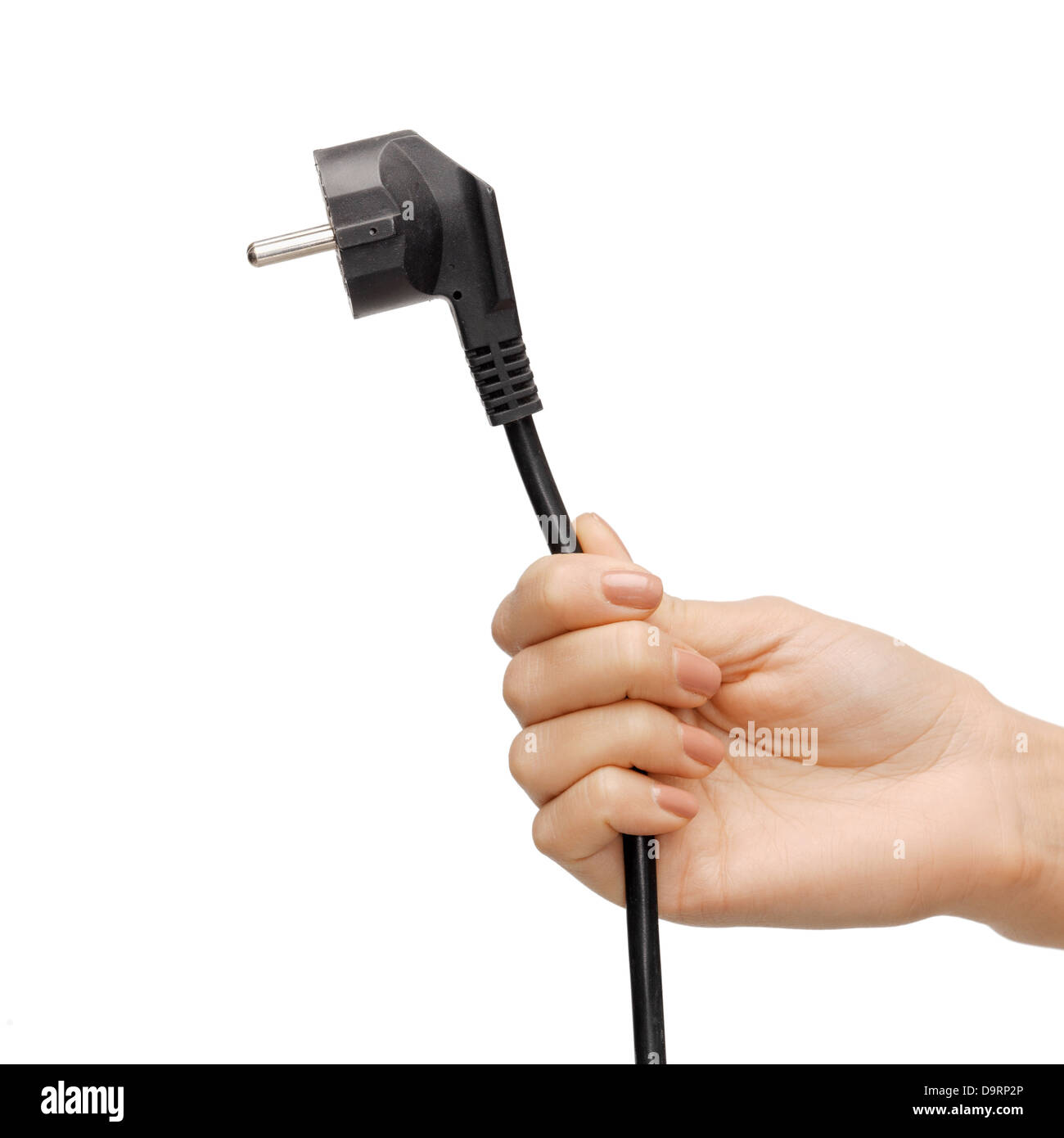hand holding black electrical plug with wire Stock Photo Alamy