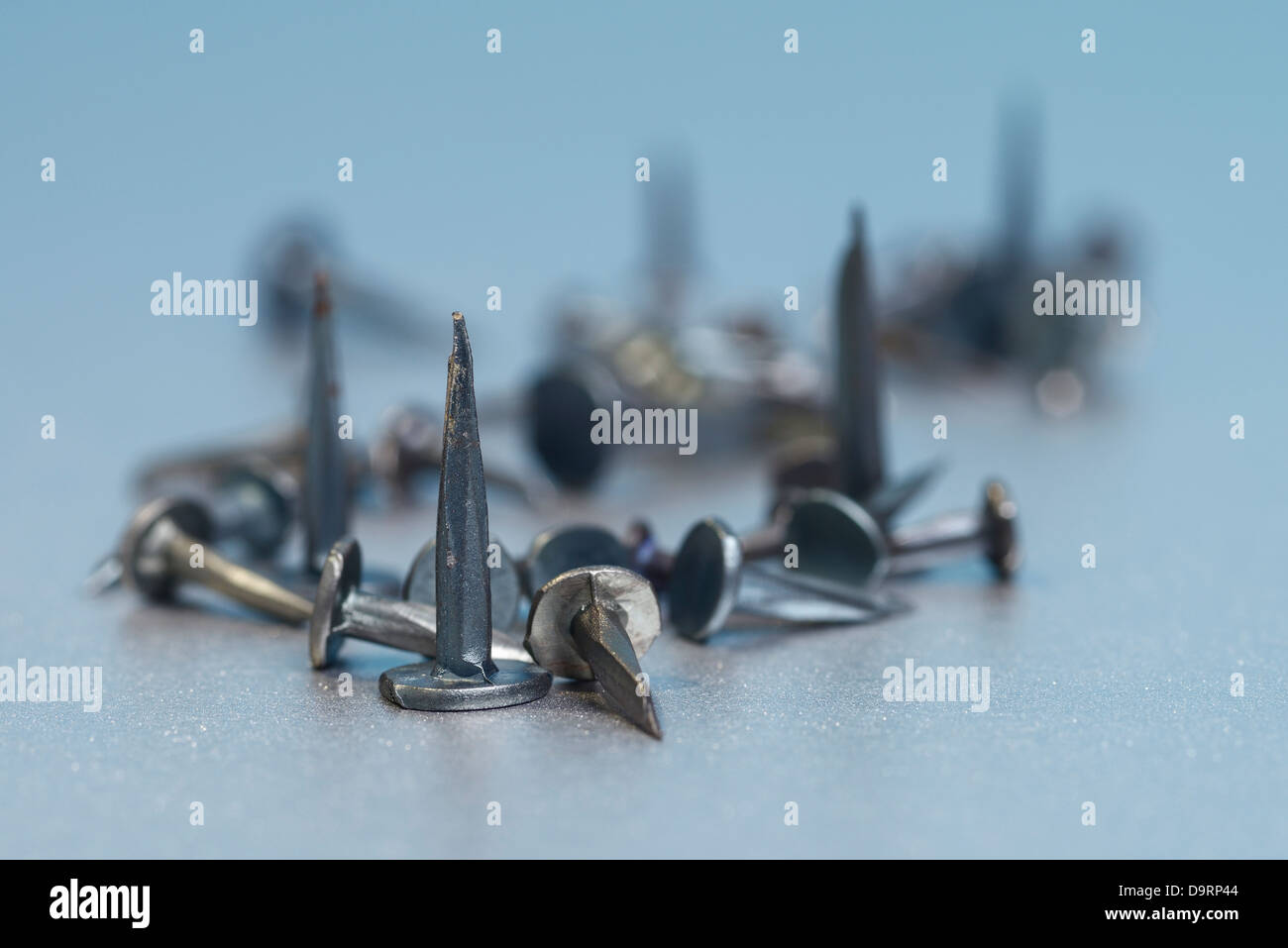 Sharp metal tacks and nails Stock Photo Alamy