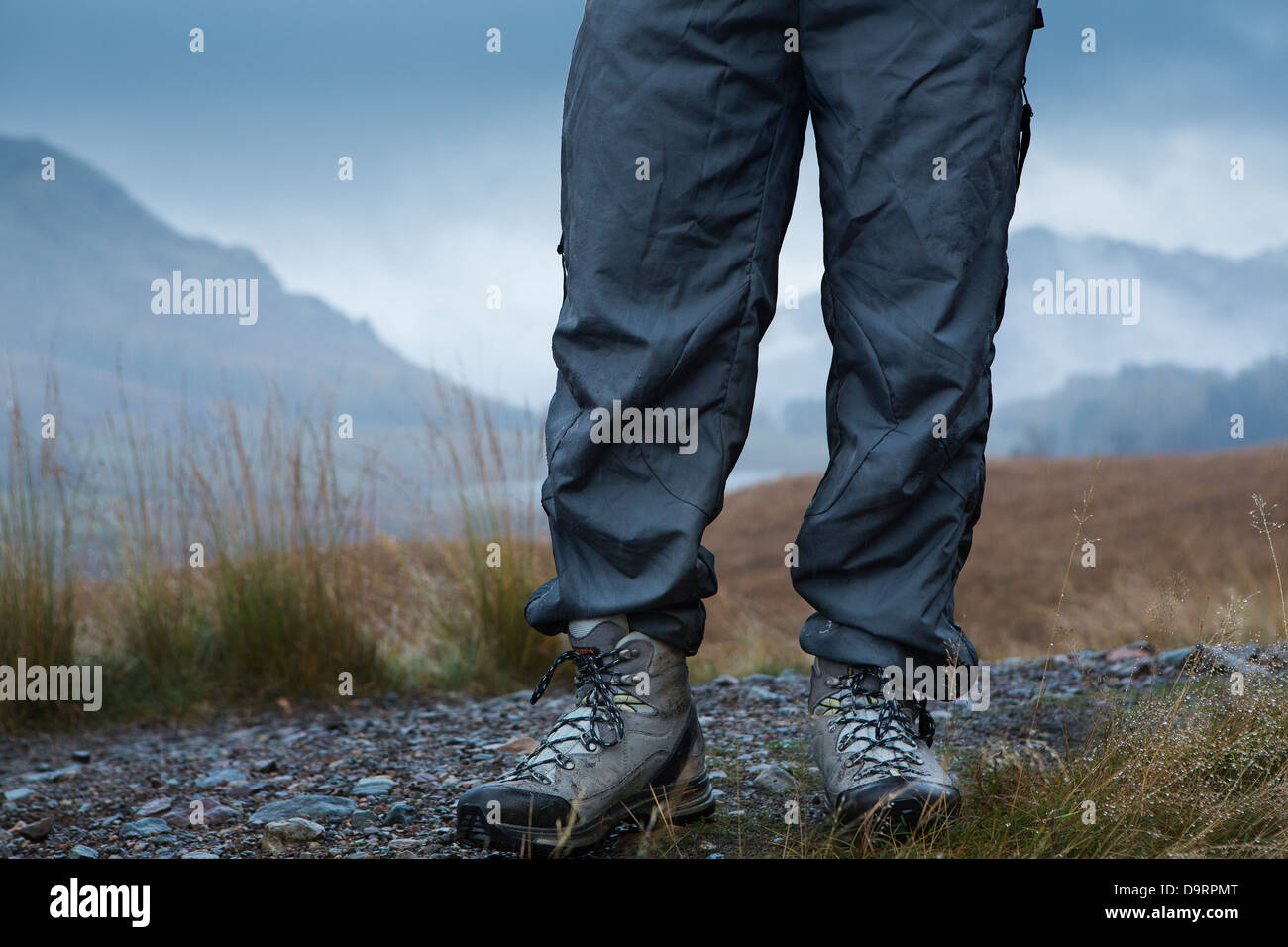 modelling outdoor clothing, Blea Tarn, Cumbria, England, UK Stock Photo