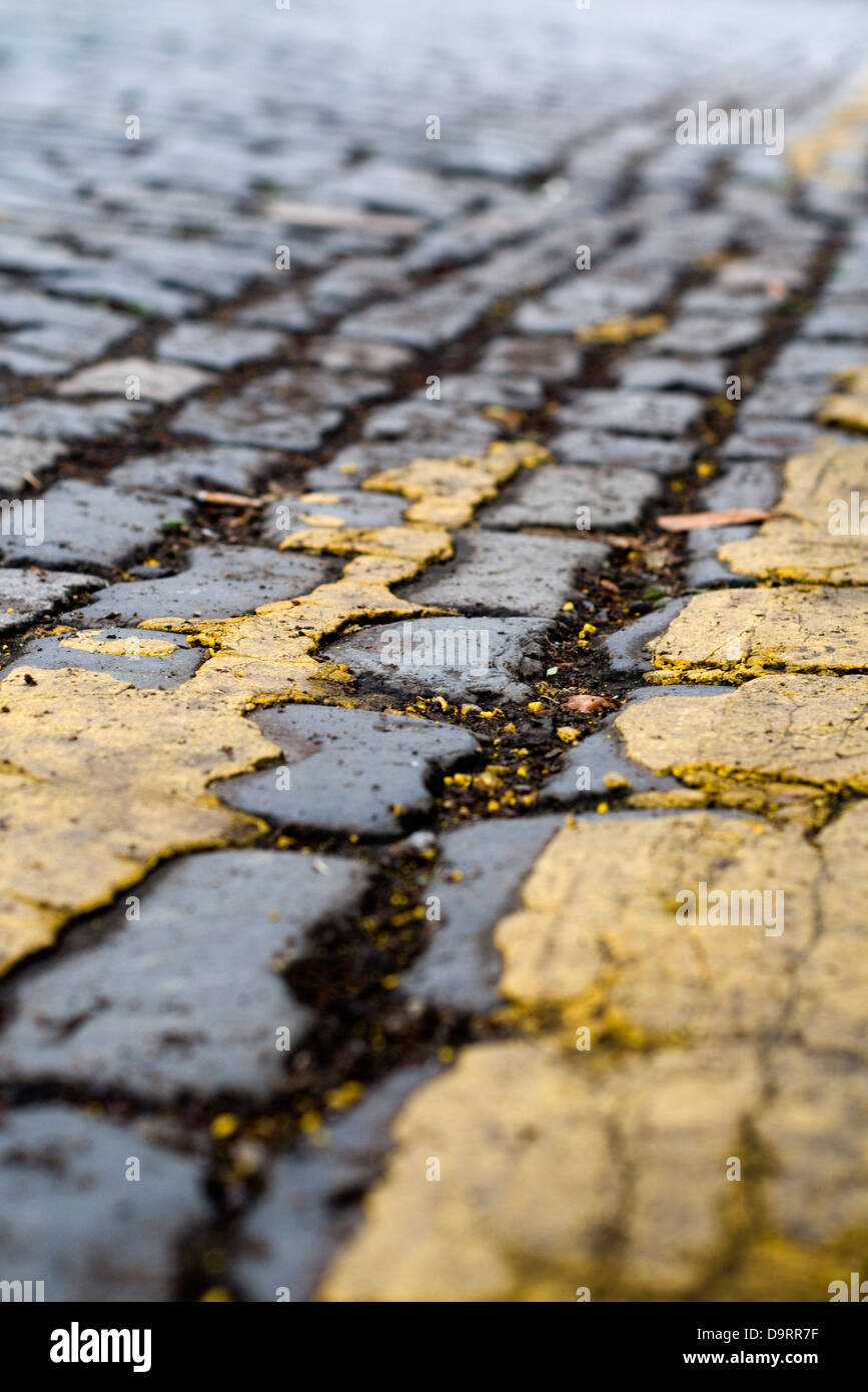 Close-up of a road and double yellow lines in Manchester, England, UK Stock Photo