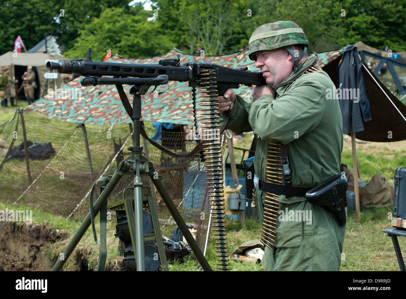 Military warfare re-enactment at the Overlord show, Waterlooville, Hampshire, UK Stock Photo