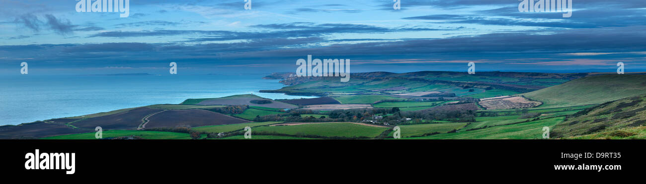 the Jurassic Coast with Smedmore House, Kimmeridge Bay and Portland from Swyre Head, Dorset, England, UK Stock Photo