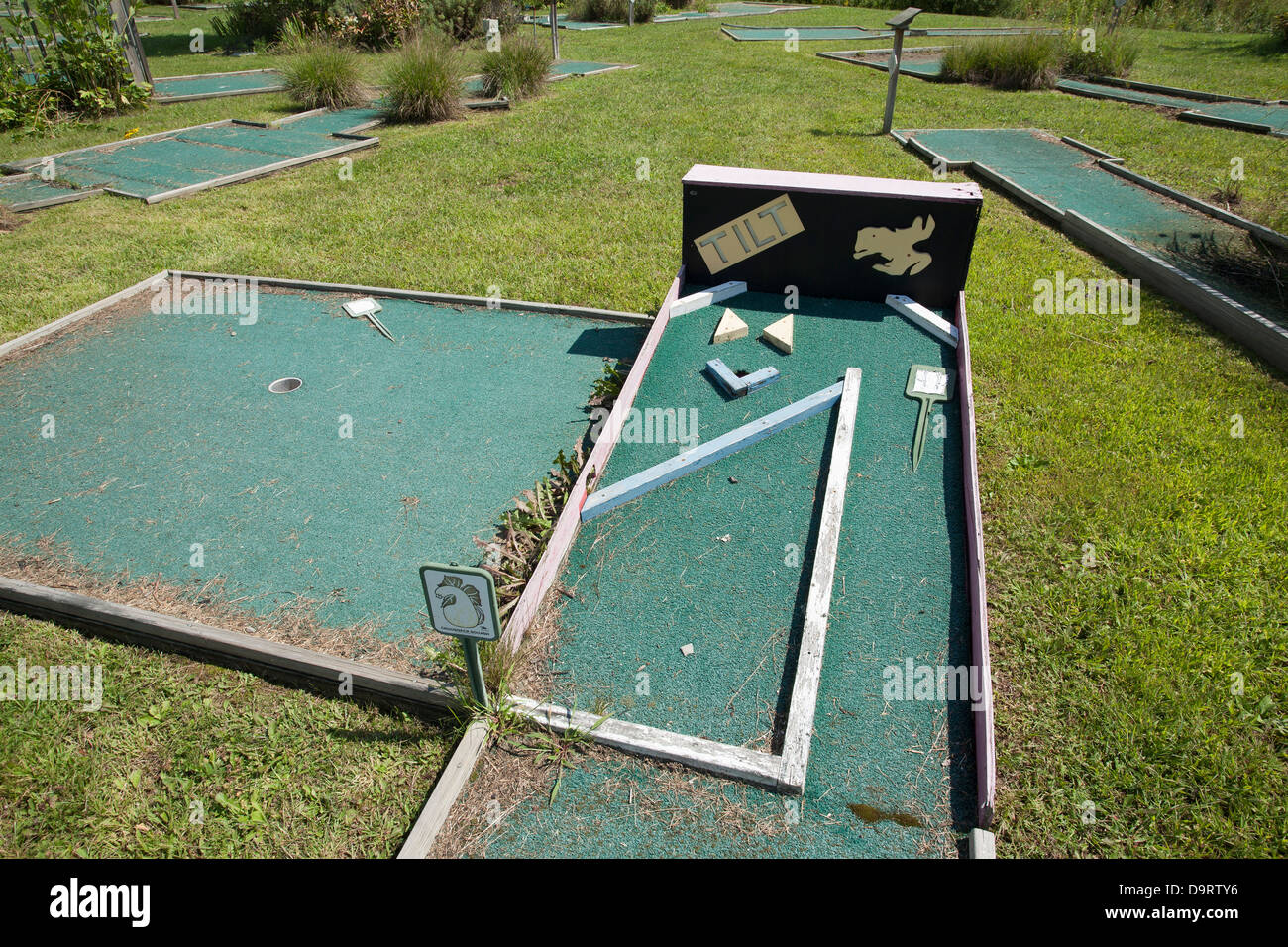 An abandoned miniature golf course in a small town in upstate New York. Stock Photo